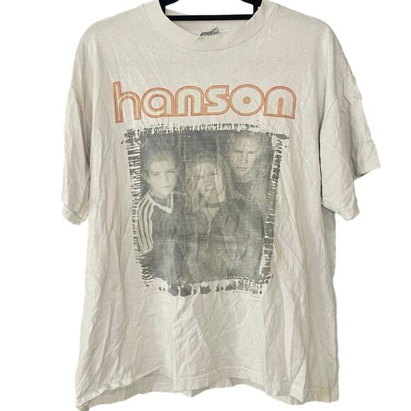 Vintage 90s MmmBop Hanson Faded Boy Band Single Stitch Shirt Adult Large - Picture 1 of 3